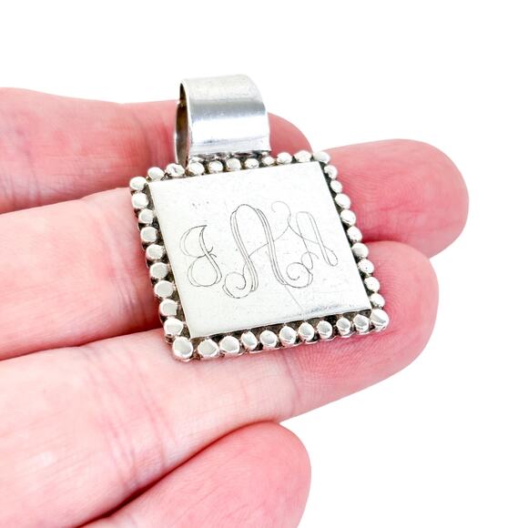 Vintage Mexico Sterling Silver 925 JAA Monogrammed Square Pendant - Picture 1 of 7